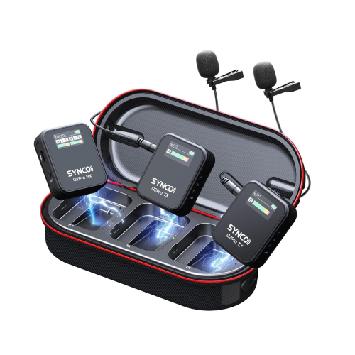 SYNCO – Micro-cravate sans fil, G2(A2) Pro 2.4G double micro-cravate avec étui 656 pi 8H pour Vlog Live Stream en ligne YouTube pour appareil photo