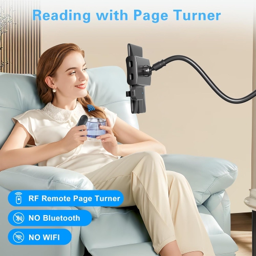 Gooseneck Tablet Holder for Kindle with Page Turner Remote – Hands-Free Desk and Bedside Lazy Arm Stand for Kindle, Kobo, Tablets, and Smartphones