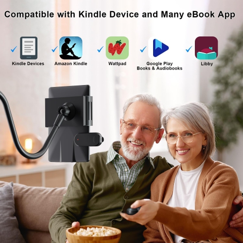 Gooseneck Tablet Holder for Kindle with Page Turner Remote – Hands-Free Desk and Bedside Lazy Arm Stand for Kindle, Kobo, Tablets, and Smartphones