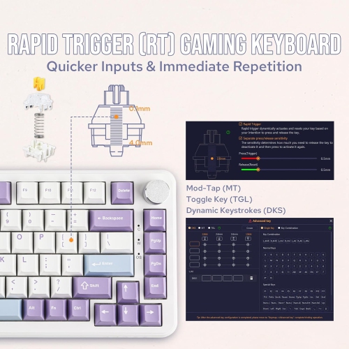 AJAZZ AK820 MAX HE Hall Effect Magnetic Gaming Keyboard, Adjustable Actuation, 8KHz Polling Rate, Wired Rapid Fast Keyboard, Creamy Gasket, RGB