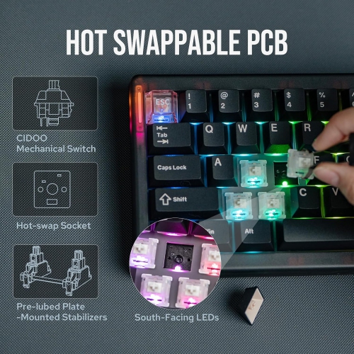 MechLands CIDOO QK61 V2 VIA Programmable 60% Compact Keyboard, USB-C/BT5.0/2.4Ghz Wireless, Hot Swappable Custom Mechanical Keyboard with Gasket