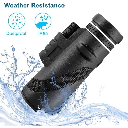 Outdoor Monocular Telescope HD Monocular Telescope with Smartphone Adapter Monocular Telescope - Black + Stand