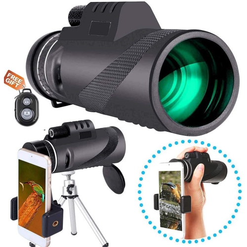 Monoculaire HD d'extérieur avec adaptateur pour téléphone intelligent Monoculaire - Noir