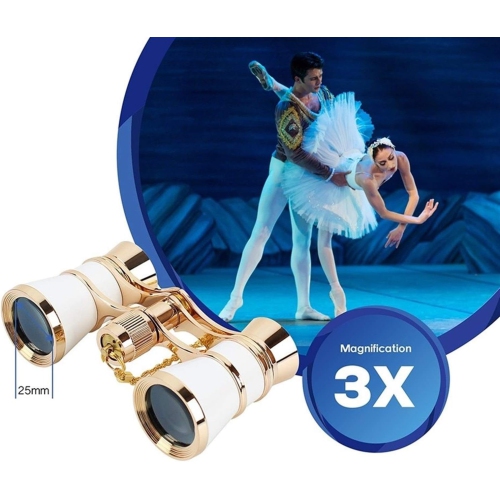 Jumelles Opéra 3X25 Chaîne/poignée Corps en métal Télescope film Télescope monoculaire transparent Vintage Design Girls Cadeau - Clauses à chaîne