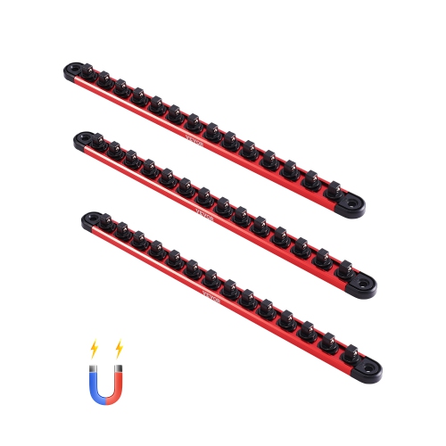 VEVOR 3PCS Socket Organizer Rail Set, Metric & SAE Aluminum Socket, 1/4'', 3/8'' & 1/2'' Socket Holder with 360° Rotating Clips for Tool Box, Hold up