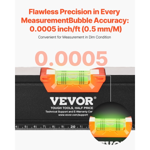 VEVOR 6-Piece Torpedo Level, 78/48/32/24/16/10 Inch All Magnetic, Bubble Vials Ruler for 45/90/180 Degree, Aluminum Alloy Box Leveler Tool,