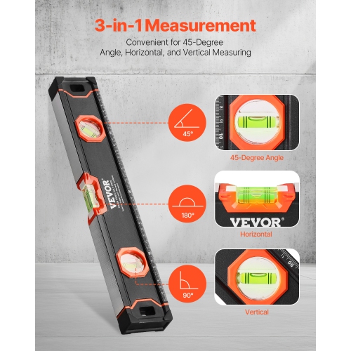 VEVOR 6-Piece Torpedo Level, 78/48/32/24/16/10 Inch All Magnetic, Bubble Vials Ruler for 45/90/180 Degree, Aluminum Alloy Box Leveler Tool,