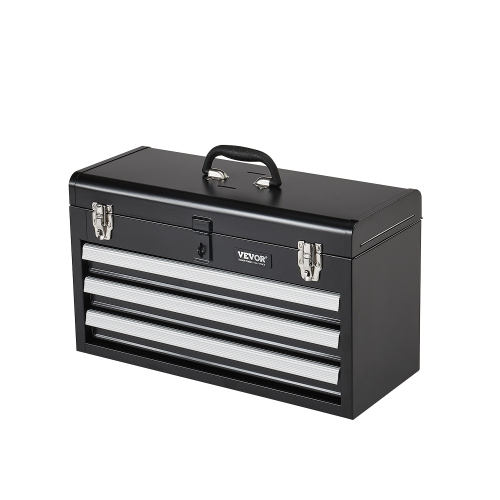 VEVOR  20.5-Inch Metal Tool Box, w 3 Drawers, Small Tool Chest w Eva Liners, Ball Bearing Slide Drawers Locking & Powder Coated Finish