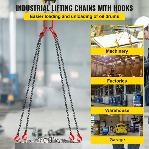 VEVOR 5/16 inch x 10 ft Lifting Chains with Hooks, G80 Engine Chain Hoist Lifts, 11000 lbs/5 Ton Capacity Lifting Sling Chains for Engine Hoist, Lift