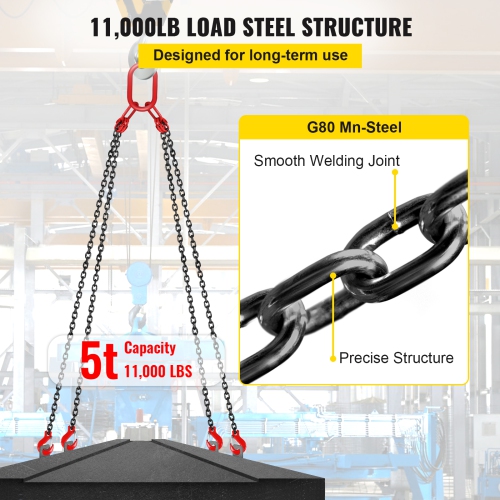 VEVOR 5/16 inch x 10 ft Lifting Chains with Hooks, G80 Engine Chain Hoist Lifts, 11000 lbs/5 Ton Capacity Lifting Sling Chains for Engine Hoist, Lift