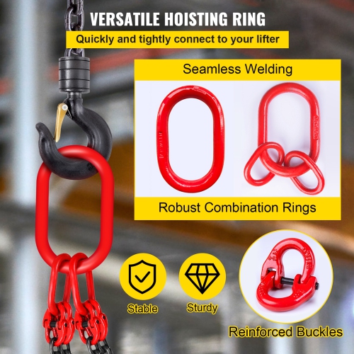 VEVOR 5/16 inch x 10 ft Lifting Chains with Hooks, G80 Engine Chain Hoist Lifts, 11000 lbs/5 Ton Capacity Lifting Sling Chains for Engine Hoist, Lift