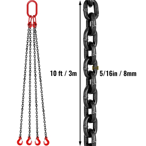 VEVOR 5/16 inch x 10 ft Lifting Chains with Hooks, G80 Engine Chain Hoist Lifts, 11000 lbs/5 Ton Capacity Lifting Sling Chains for Engine Hoist, Lift