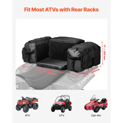 VEVOR 74L ATV Rear Storage Bag, Rear Cargo Bag with Cooler Insulated Bag, 600D Oxford Cloth Storage Rear Rack Seat Bag Fit Most ATVs with Rear Rack,