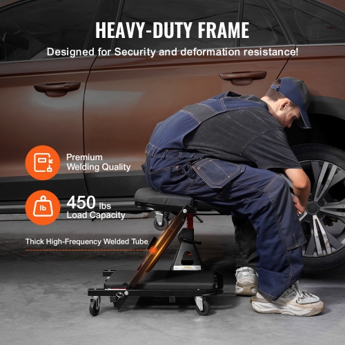 VEVOR 40 in Foldable Z Garage Creeper, 450 lbs Load Capacity Rolling Folding Mechanic Creeper Stool, with 6 Universal Wheels Padded Seat Steel Frame,