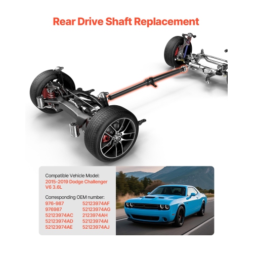 VEVOR 71.7"-73.2" Rear Drive Shaft, Prop Shaft Driveshaft Compatible with 2015-2019 Dodge Challenger V6 3.6L, Replace #976-987 976987 52123974AC