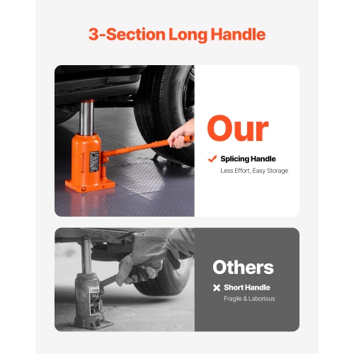 VEVOR 50 Ton/110231 lbs Hydraulic Bottle Jack, Welded Bottle Jack with 11''-17.32'' Lifting Range & 3-Section Long Handle, for Car, Pickup, RV, Auto