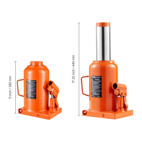 VEVOR 50 Ton/110231 lbs Hydraulic Bottle Jack, Welded Bottle Jack with 11''-17.32'' Lifting Range & 3-Section Long Handle, for Car, Pickup, RV, Auto
