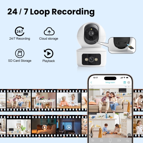 Indoor security camera dual lens, / tilt baby / dog / pet camera, security camera wireless indoor for home security, two-way talk, motion tracking