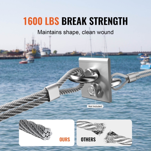 VEVOR 1/8" 1000 ft Wire Rope Kit, 316 Stainless Steel Cable with Cutter and Gloves, 1600 lbs Breaking Strength, 7x7 Strands Construction Marine