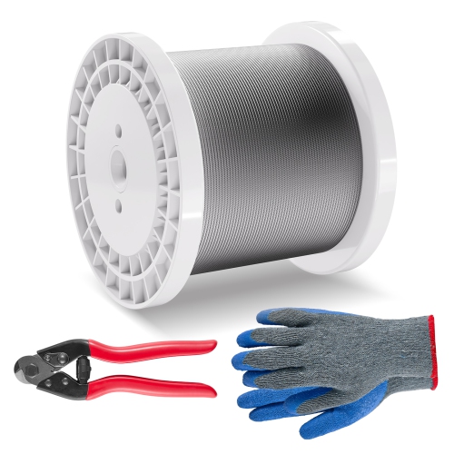 VEVOR 1/8" 1000 ft Wire Rope Kit, 316 Stainless Steel Cable with Cutter and Gloves, 1600 lbs Breaking Strength, 7x7 Strands Construction Marine