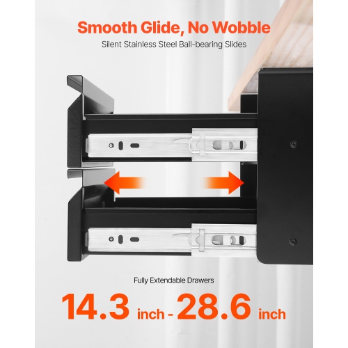 VEVOR 16" Wide Under Desk Drawer Slide Out, Under Desk Mounted Pull-out Drawer Attachment, Hidden Desktop 2 Layer Storage Organizer, Under Table