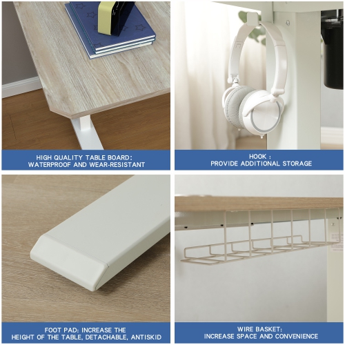 Bilbil L-Shaped Electric Height Adjustable Standing Desk with Memory Settings - 59″ x 39.4″ - White Frame/Oak Top