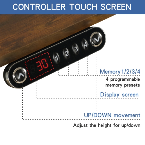 Bilbil L-Shaped Electric Height Adjustable Standing Desk with Memory Settings - 59″ x 39.4″ - Black Frame/Rustic Brown Top