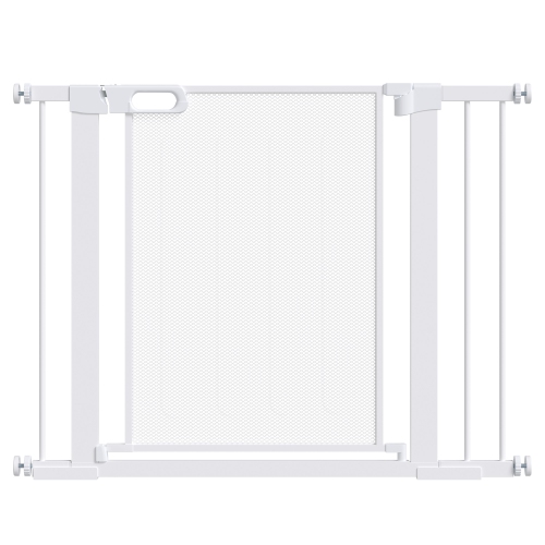 PAWHUT  29.5"-40.6" Metal Pet Gate, W/ Auto Closing Door, Double Locking, Dog Gate for Doorways, Stairs, Hallways, Indoor/outdoor In White