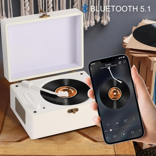 Retro Suitcase CD Player with Bluetooth Rechargeable Desktop CD Player for Gifts