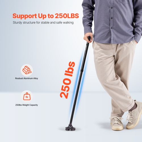 VEVOR 8-Level Walking Cane, Folding Walking Stick with Adjustable Height, 4-Pronged Pivoting Base, Lightweight Aluminum Mobility Aid for Seniors
