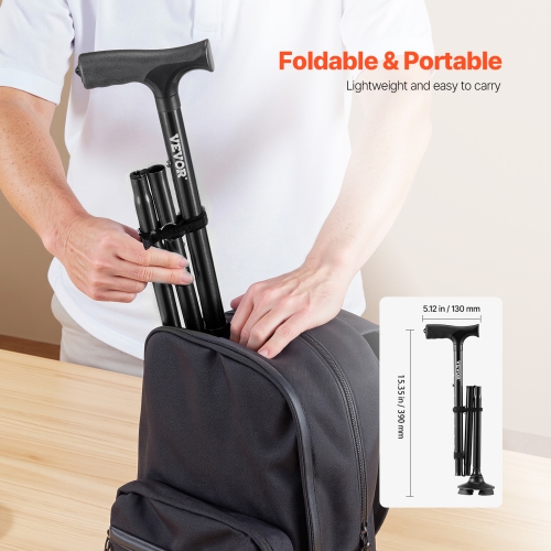 VEVOR 8-Level Walking Cane, Folding Walking Stick with Adjustable Height, 4-Pronged Pivoting Base, Lightweight Aluminum Mobility Aid for Seniors