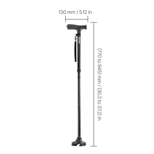 VEVOR 8-Level Walking Cane, Folding Walking Stick with Adjustable Height, 4-Pronged Pivoting Base, Lightweight Aluminum Mobility Aid for Seniors