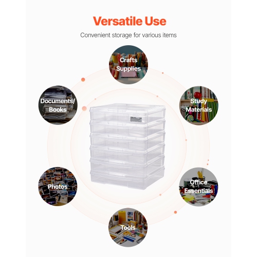 VEVOR 6 Pack Scrapbook Paper Storage, Plastic Board Game Boxes, Clear Document Case with Rounded Corners and Double Latches, for Office Essentials