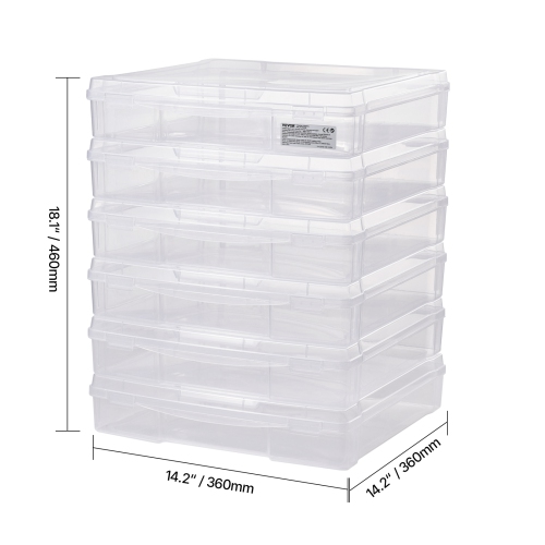VEVOR 6 Pack Scrapbook Paper Storage, Plastic Board Game Boxes, Clear Document Case with Rounded Corners and Double Latches, for Office Essentials