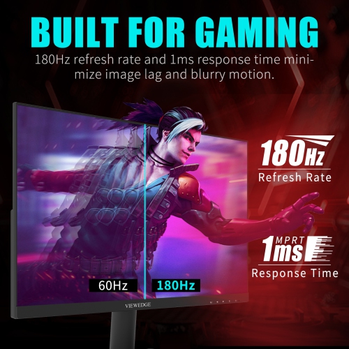 Viewedge 24 Inch Gaming Monitor with 180Hz, VA 1ms, FHD 1080p 100% sRGB, 2 HDMI & 1 DP Port, Support Wall Mounted