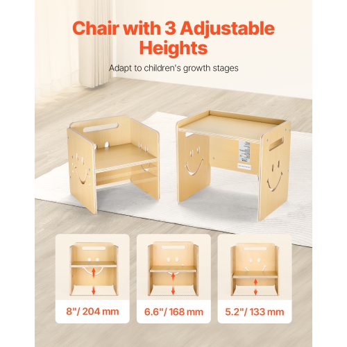 VEVOR 3 In 1 Montessori Weaning Table and Chair Set, Wooden Toddler Table and Chairs with Chalkboard, Adjustable Height Montessori Table for Ages