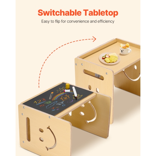 VEVOR 3 In 1 Montessori Weaning Table and Chair Set, Wooden Toddler Table and Chairs with Chalkboard, Adjustable Height Montessori Table for Ages