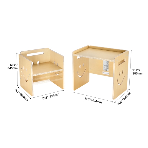 VEVOR 3 In 1 Montessori Weaning Table and Chair Set, Wooden Toddler Table and Chairs with Chalkboard, Adjustable Height Montessori Table for Ages