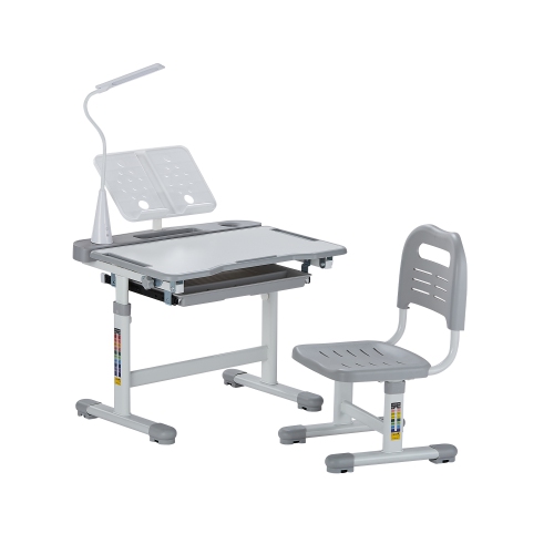 VEVOR 0-40° Tilted Desktop Kids Study Chair and Desk Set, Study Desk and Chair for Kids with Table Lamp, Adjustable Height Kids Desk and Chair,