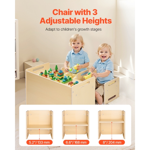VEVOR Montessori Weaning Table and Chair Set, Wooden Toddler Table and Chair Set with 2 Chairs, Adjustable Height Montessori Chair and Activity