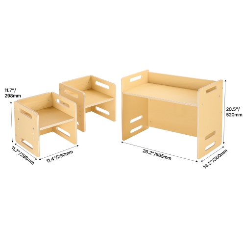 VEVOR Montessori Weaning Table and Chair Set, Wooden Toddler Table and Chair Set with 2 Chairs, Adjustable Height Montessori Chair and Activity