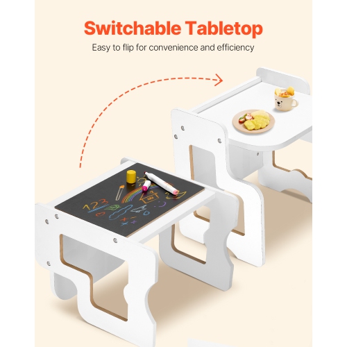 VEVOR 3 In 1 Montessori Weaning Table and Chair Set, Wooden Toddler Table and Chairs with Chalkboard, Adjustable Height Montessori Table for Ages