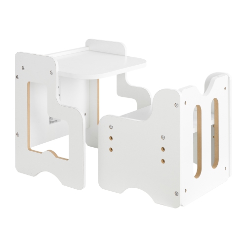 VEVOR 3 In 1 Montessori Weaning Table and Chair Set, Wooden Toddler Table and Chairs with Chalkboard, Adjustable Height Montessori Table for Ages