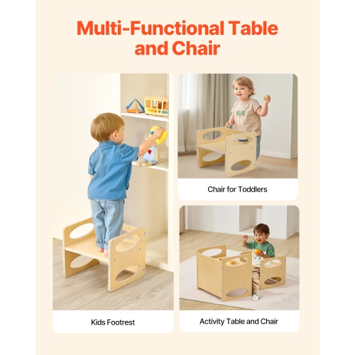 VEVOR Aged 1-5 Montessori Weaning Table and Chair Set, Wooden Toddler Table and Chair Set for , Adjustable Height Kids Montessori Chair and Activity