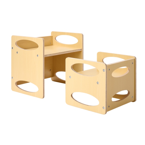 VEVOR Aged 1-5 Montessori Weaning Table and Chair Set, Wooden Toddler Table and Chair Set for , Adjustable Height Kids Montessori Chair and Activity