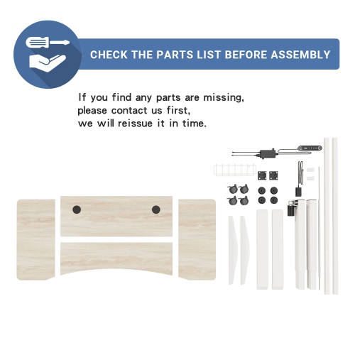 Bilbil Electric Height Adjustable Standing Desk with Memory Settings - with Curved desktop - 55″ x 24″ - White Frame/Oak Top