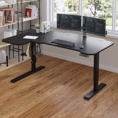 Bilbil L-Shaped Electric Height Adjustable Standing Desk with Memory Settings - 59″ x 39.4″ - Black Frame/Black Top