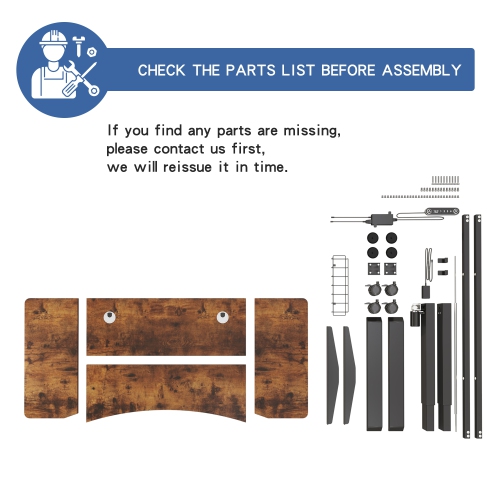 Bilbil Electric Height Adjustable Standing Desk with Memory Settings - with Curved desktop - 55″ x 24″ - Black Frame/Rustic Brown Top