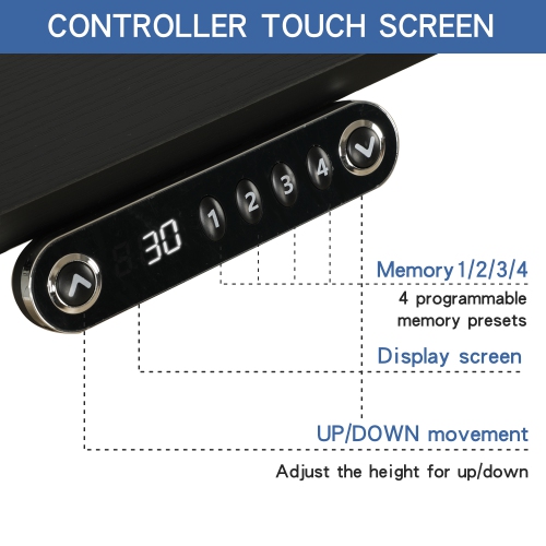 Bilbil Electric Height Adjustable Standing Desk with Memory Settings - with Curved desktop - 55″ x 24″ - Black Frame/Rustic Brown Top