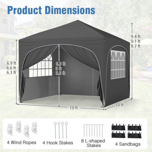 Costway 10 X 10 FT Pop up Canopy Tent Outdoor Easy Setup Sunshade with Wheeled Bag Blue/White/Gray